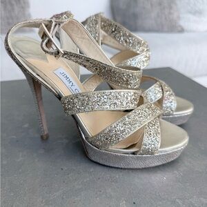 Jimmy Choo Sparkling Gold Strappy Heels